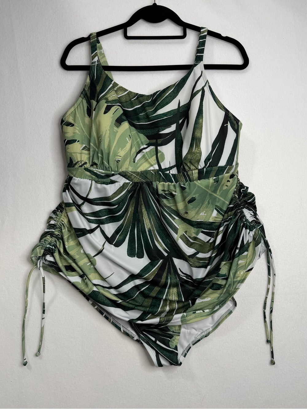 SWIM BY CACIQUE Lane Bryant Tropical One-Piece Swimsuit Green White Palm Size 18